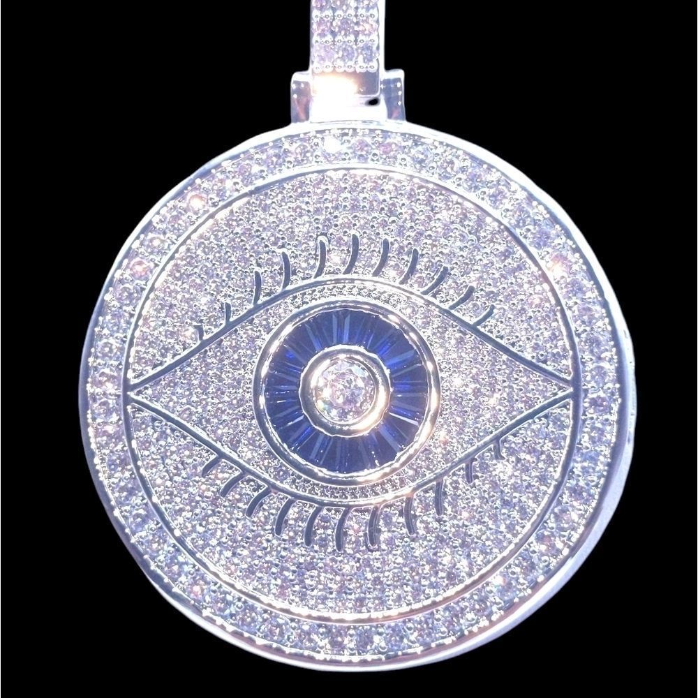24"Rope Chain - White Gold Finish Round Evil Eye